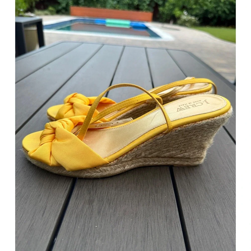 J.Crew Yellow Grosgrain‎ Bow Espadrille Wedge Sandals Womens 10 Made in Italy